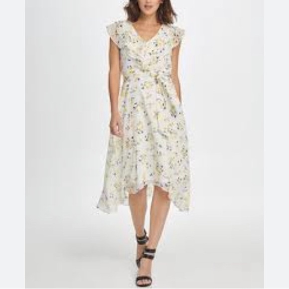 NWT DKNY floral dress hi-lo ruffle size 12 - Picture 1 of 9
